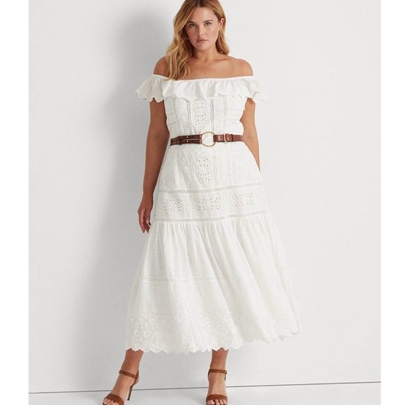 Ralph Lauren Dresses & Skirts - Ralph Lauren Eyelet Off Shoulder Maxi Dress 18 White NWT